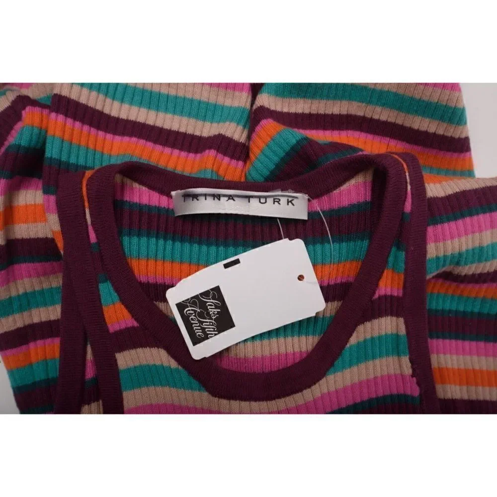 Trina Turk Womens Knit Midi Dress Sz S Blue Point Multi-Color Striped NWOT